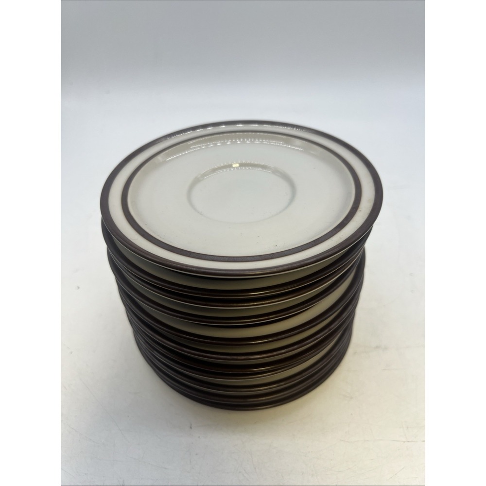 (11) NORITAKE STONEWARE " 6" SAUCER PLATES " BROWN BANDS, JAPAN
